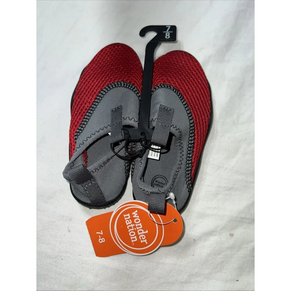 WONDER NATION Toddler Boys Kids Size 7-8 Water Shoes Mesh • Red / Grey